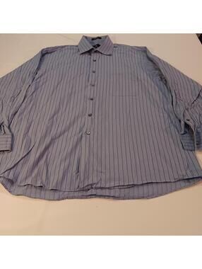 Calvin Klein Size 17 1/2 Striped Men's Long Sleeve Button Up Shirt Cotton Blue